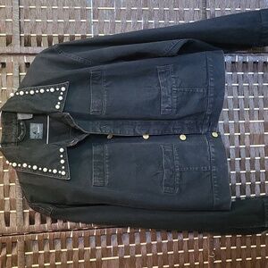 Chic Black Jean Jacket with Pearl Accents